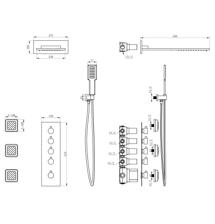 Душевая система с термостатом встраиваемая WONZON & WOGHAND, белый матовый WW-D4100-MW