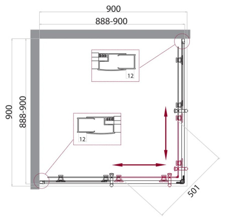 Душевой уголок (90х90) BelBagno UNO-195-A-2-90-P-NERO
