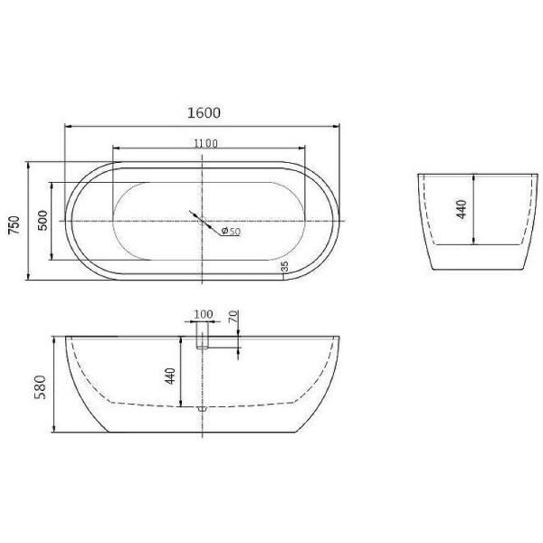 Акриловая ванна (160х75) Art&Max AM-218-1600-750 белый