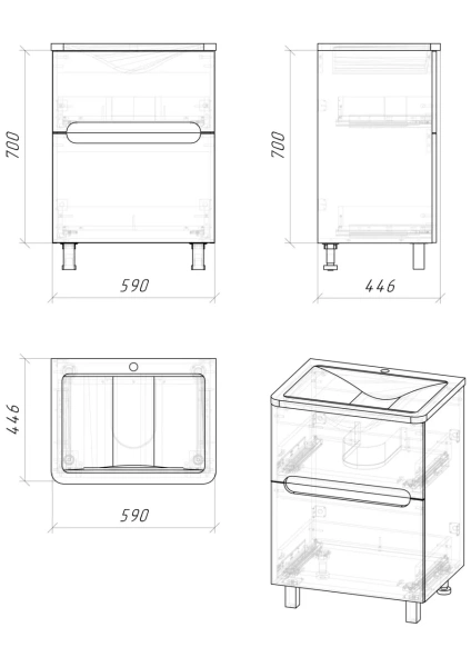 Тумба напольная Grossman АДЕЛЬ-НОРМА-60 см 106039 с 2-я ящ, белая