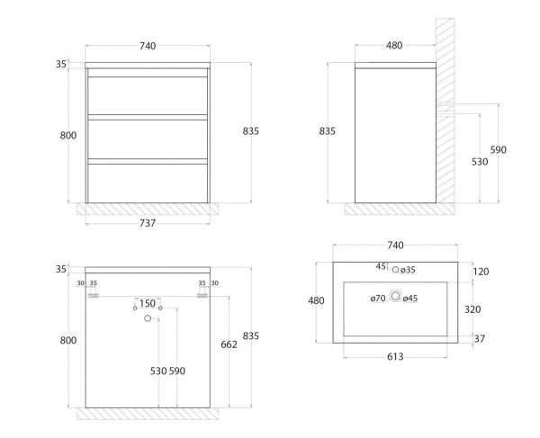 База под раковину Art&Max FAMILY-M-750-3C-PIA-HG