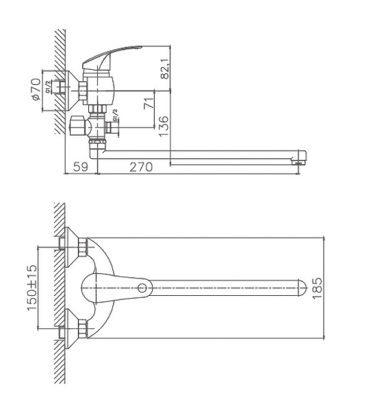 Смеситель для ванны Cron CN2121 Смеситель для ванны Cron CN2121