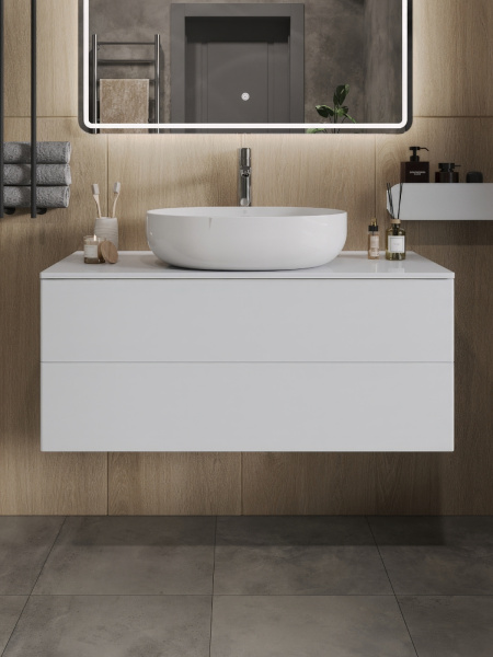 Тумба с раковиной подвесная 100 см, Orange Otto Ot-100TuMDF+B05-520W белый глянец