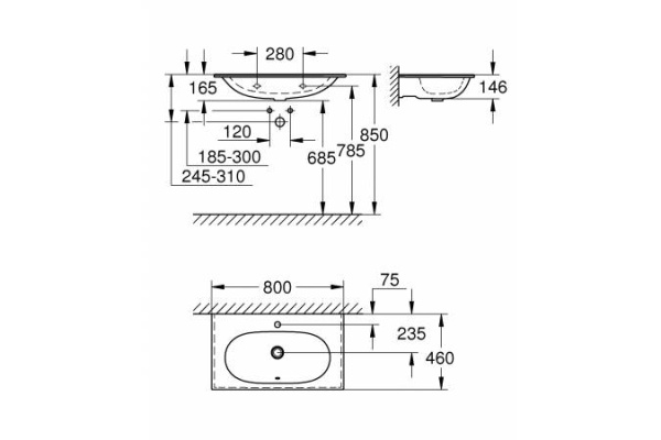 Раковина накладная для столешницы (80х46) Grohe Essence Ceramic 39567 00H (3956700H)