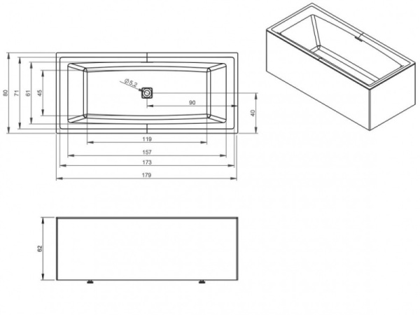 Ванна акриловая Riho Still Square Plug & Play (180x80) R B099030005