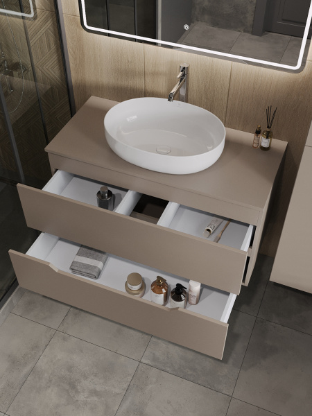 Тумба с раковиной подвесная 100 см, Orange Line Li-100TuLMDF+B05-520W латте/белый