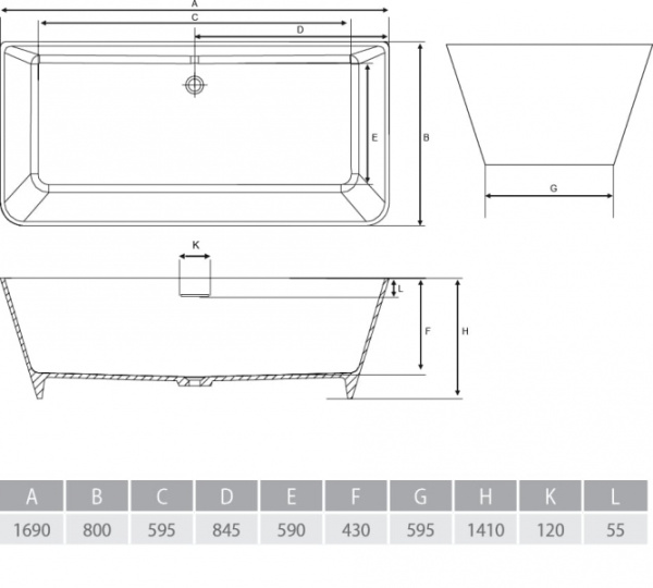 Ванна из литого мрамора ALPEN Novara 170 в комплекте с сифоном NOV-170M Ванна из литого мрамора ALPEN Novara 170 в комплекте с сифоном NOV-170M