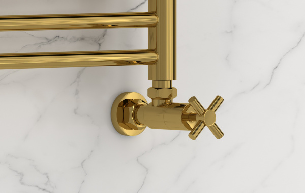 Вентиль Сунержа угловой крест (G 1/2" НР х G 3/4" НГ) 03-1408-1234 золотой глянцевый