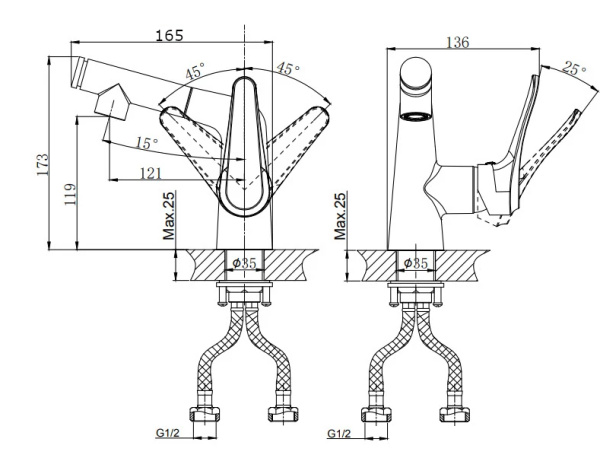 Смеситель для раковины RUSH Jawa JA0735-12 Смеситель для раковины RUSH Jawa JA0735-12