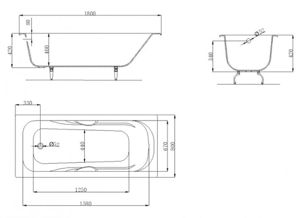 Ванна чугунная OWL 1975 Strand 180х80 с ножками и ручками, OWLIB191111