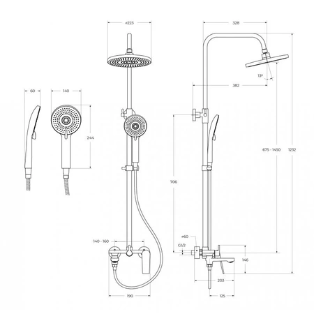 Душевая система с изливом CEZARES COMFORT-CVD-01