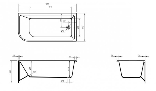 Акриловая ванна (150х73) BelBagno BB712-1500-730-R Акриловая ванна (150х73) BelBagno BB712-1500-730-R