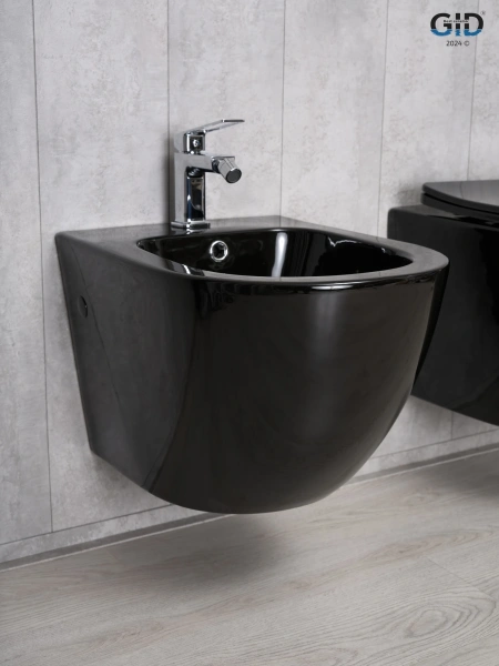 Биде подвесное Gid BDP-96BL черный глянцевый, без ободака, овальное
