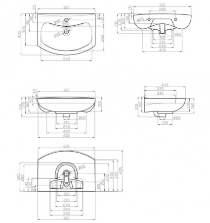 Раковина с отверстием Della Quattro DE511160001