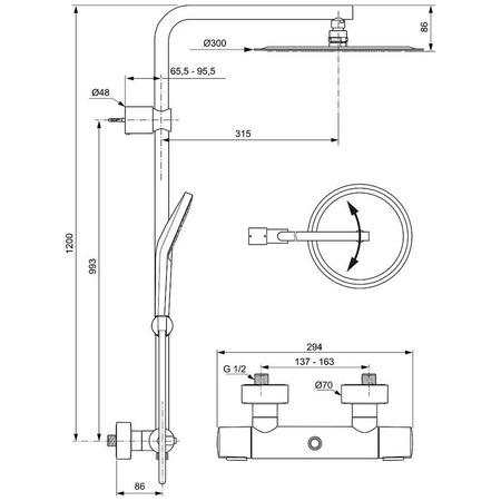 Душевая система с термостатом Ideal Standard Ideal Rain Luxe Evo Jet A6984AA