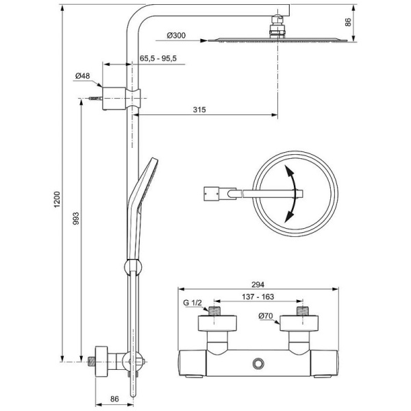 Душевая система с термостатом Ideal Standard Ideal Rain Luxe Evo Jet A6984AA Душевая система с термостатом Ideal Standard Ideal Rain Luxe Evo Jet A6984AA