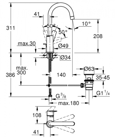 Смеситель для раковины Grohe BauEdge New 23760 001 (23760001) хром