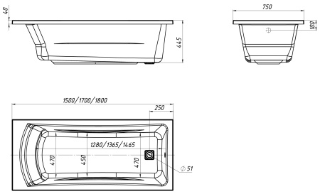 Акриловая ванна (150х75) Marka One Prime 01пра1575