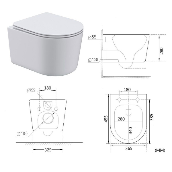Унитаз подвесной безободковый Art&Max Bolzano AM001CHR/SC микролифт