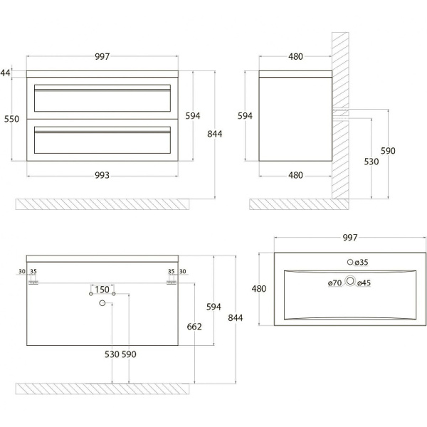 База под раковину напольная Art&max AM-Platino-1000-2C-SO-NM-Cer Черный