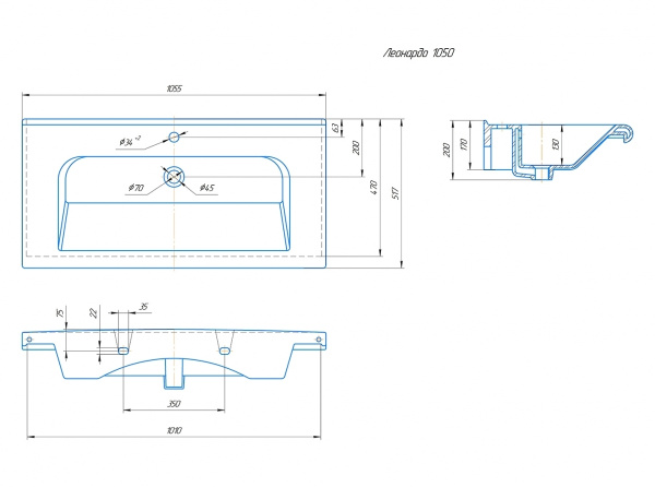 Раковина полувстраиваемая (105х51) СаНта    Леонардо 105