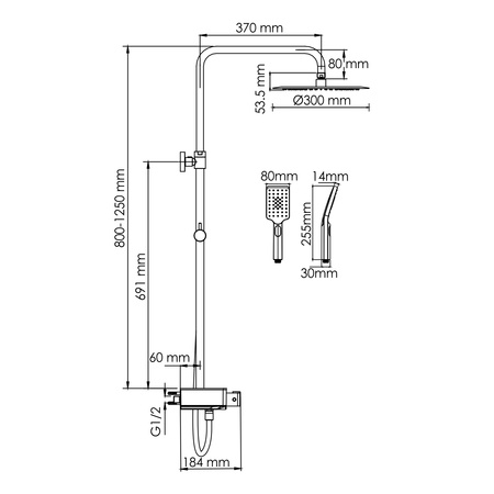 Душевая система WasserKRAFT A114.160.130.CB Thermo