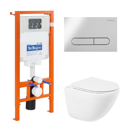 Комплект унитаза с инсталляцией BelBagno AMAND BB051CHR/BB051SC/BB002-80/BB005-PR-CHROME
