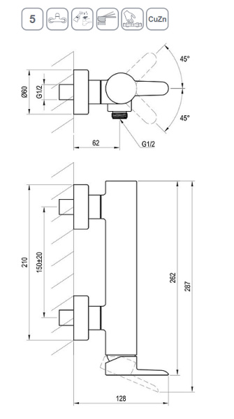 Смеситель для душа Ravak Puri PU 032.20/150 X070187