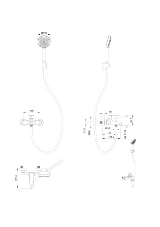 Смеситель для ванны с душем WONZON & WOGHAND ALFA, черный матовый WW-AE3204-MB