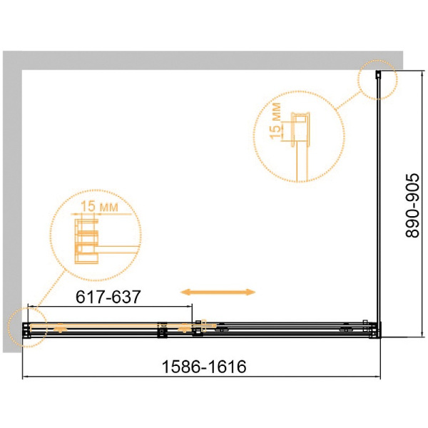 Душевой уголок (160х90) CEZARES DUET SOFT-M DUET SOFT-M-AH-1-160/90-C-Cr