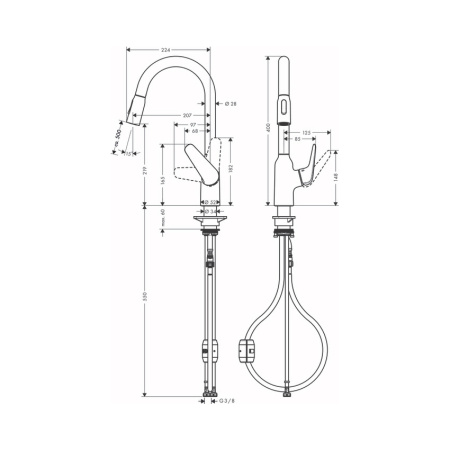 Смеситель для кухни с выдвижным изливом Hansgrohe Focus M42 71800000 нержавеющая сталь