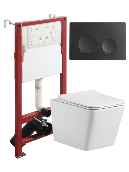 Комплект унитаза с инсталляцией безободковый  Agger ATI10150+APB144 кнопка смыва черный