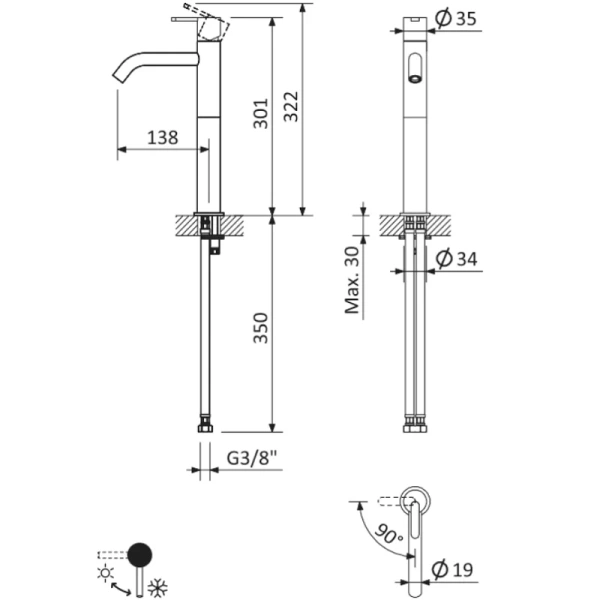 Смеситель для раковины Cezares Leaf LEAF-LC2-L-01-W0