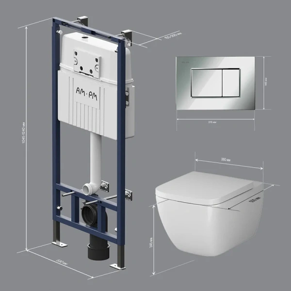 Комплект унитаза с инсталляцией Am.Pm MasterFit Gem IS100251.901701 с сиденьем микролифт, кнопка хром глянец