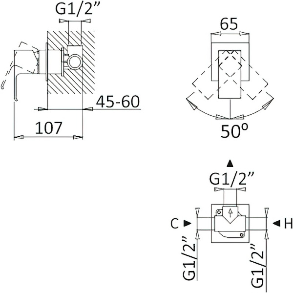 Смеситель для душа Cezares Porta PORTA-DIM-NOP