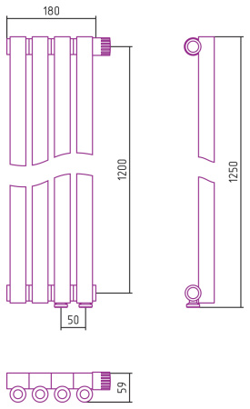 Полотенцесушитель Водяной Сунержа Эстет-0 EU50 правый (120х18) 4 секции Золото 03-0321-1204
