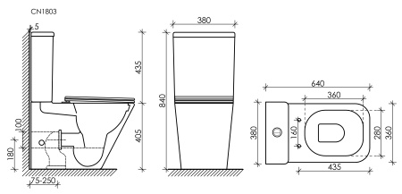 Напольный пристенный унитаз Ceramica NovaCubic Rimless CN1803