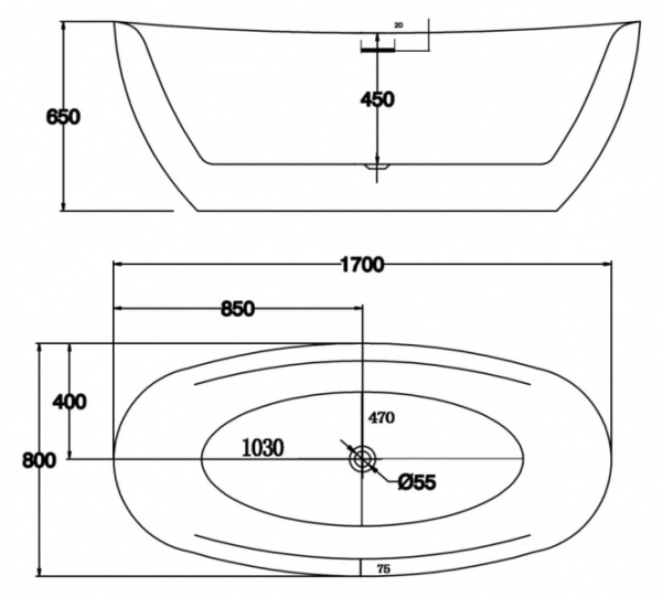 Ванна акриловая BelBagno BB48-1700-MARINE