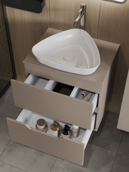 Тумба с раковиной подвесная 60 см, Orange Line Li-60TuLMDF+B07-500W латте/белый