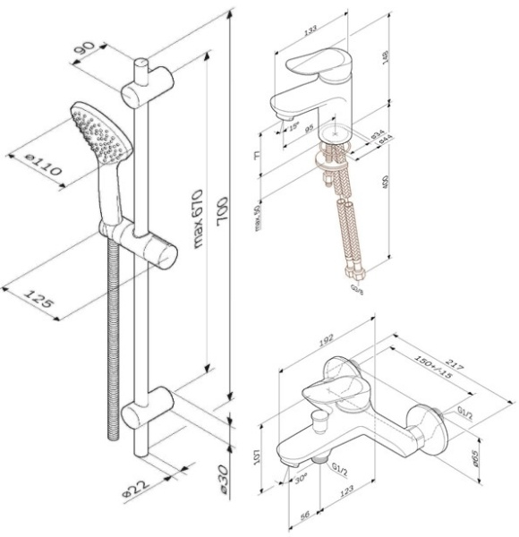 Набор смесителей 3 в 1 Am.Pm Sunny F40985C00 Набор смесителей 3 в 1 Am.Pm Sunny F40985C00