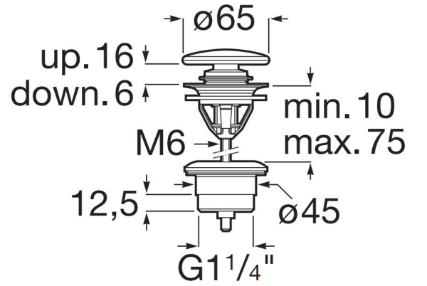 Донный клапан Roca Aqua click-clack 1 1/4 D65 белая керамика 505401100