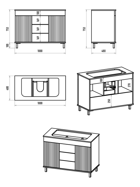 Тумба с раковиной  Brevita Enfida 100 УТ000014765
