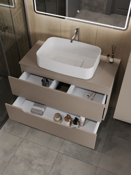 Тумба с раковиной подвесная 100 см, Orange Line Li-100TuLMDF+B07-600W латте/белый