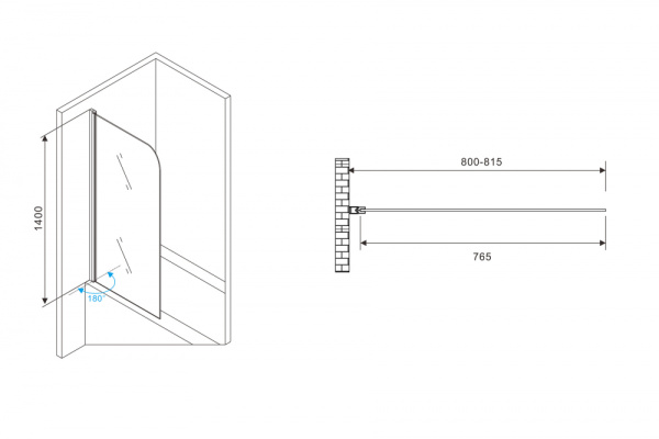 Шторка на ванну (80х140) ABBER Ewiges Wasser AG52080B черный