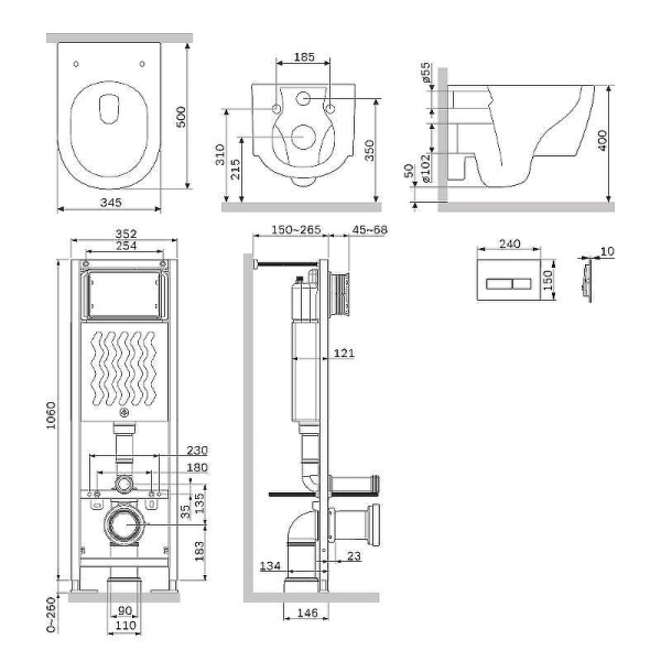 Комплект унитаза с инсталляцией Am.Pm Jupiter IS110338.DX77C1700 с сиденье микролифт, кнопка черный матовый