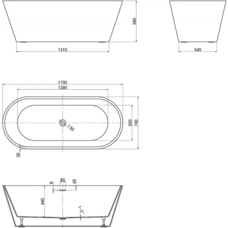 Акриловая ванна (170х74) ABBER AB9268-1.7 без гидромассажа, белый