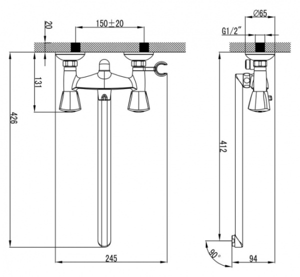 Смеситель для ванны Damixa Dialog 339500000 Смеситель для ванны Damixa Dialog 339500000