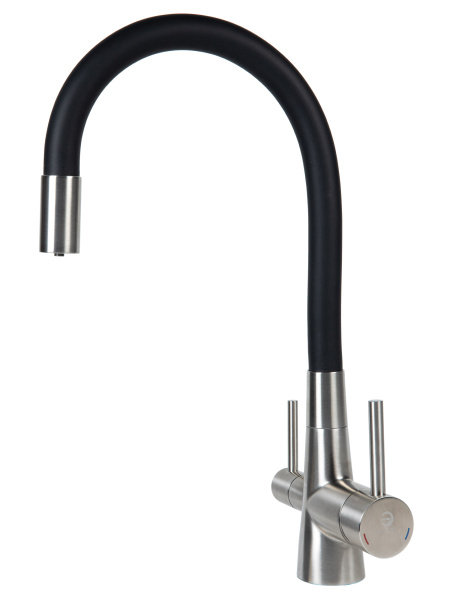 Смеситель для кухни однорычажный с каналом для питьевой воды и гибким изливом Agger Elegant A3230322 сатин матовый