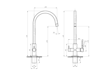 Смеситель для кухни с подключением фильтра  ПСМ-Профсан  STEEL PSM-300-11
