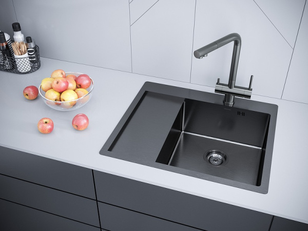 Кухонная мойка Paulmark  Flank PM225951-GMR вороненая сталь правая